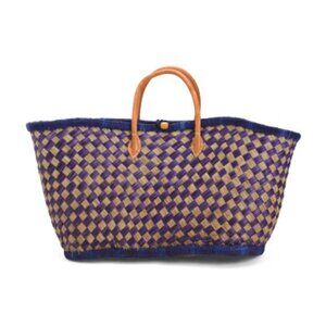 Woven Check Bicolor Blue Purple Tote Bag - Beach Vacation Extra Large Purse